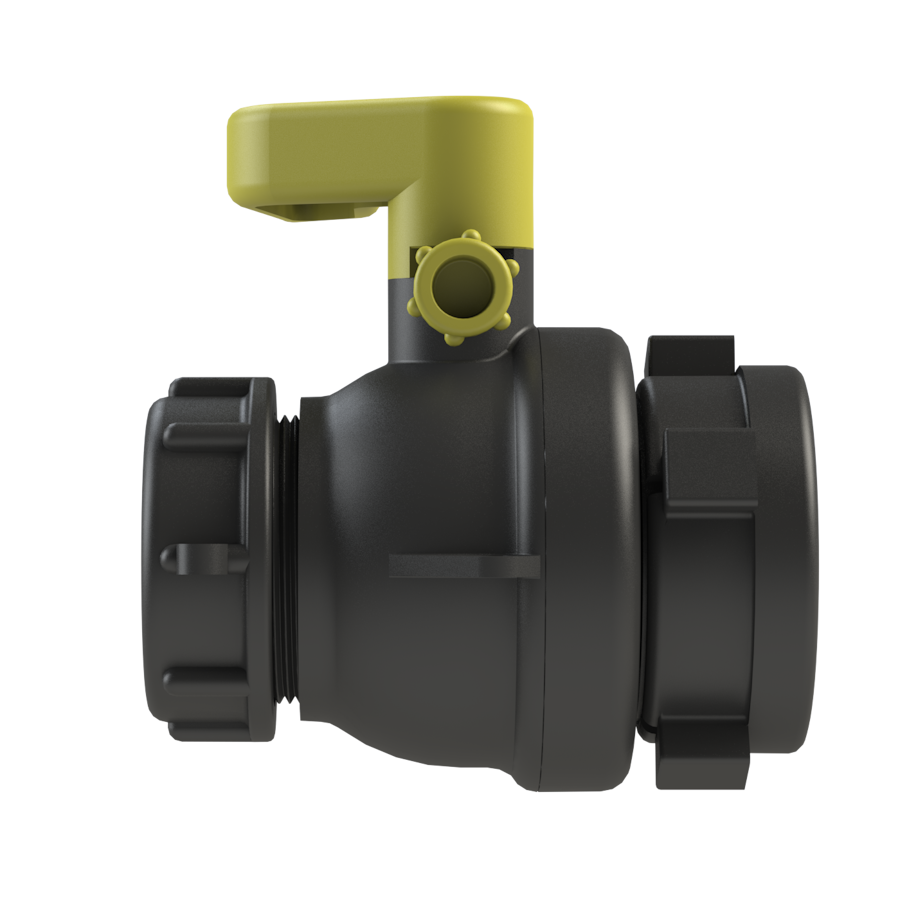 2'' 'DARCIE-LITE' IBC ball valve, S60X6 female buttress in-let x 2'' NPT male, C/W dust cap, BLACK,