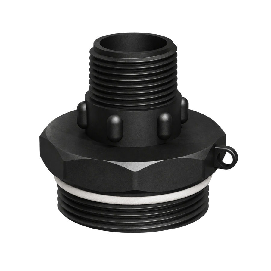 CPP® BCS G2 × 11.5 (2″ BSP/NPS) Drum Thread × 1″ BSPT Male in black glass-filled polypropylene – product view 2