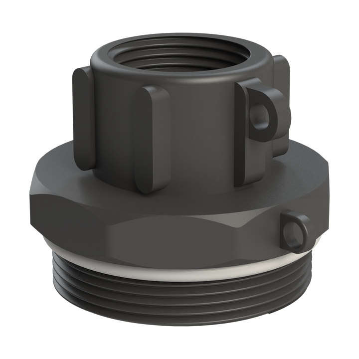 CPP® BCS G2 × 11.5 (2″ BSP/NPS) Drum Thread × 1″ BSPP Female in black glass-filled polypropylene – product view 1