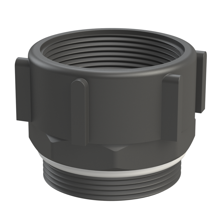 CPP® BCS G2 × 11.5 (2″ BSP/NPS) Drum Thread × 2″ BSPP Female in black glass-filled polypropylene