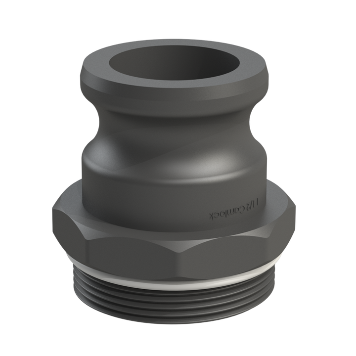 CPP® BCS G2 × 11.5 (2″ BSP/NPS) Drum Thread × 1½″ Male Camlock in black glass-filled polypropylene