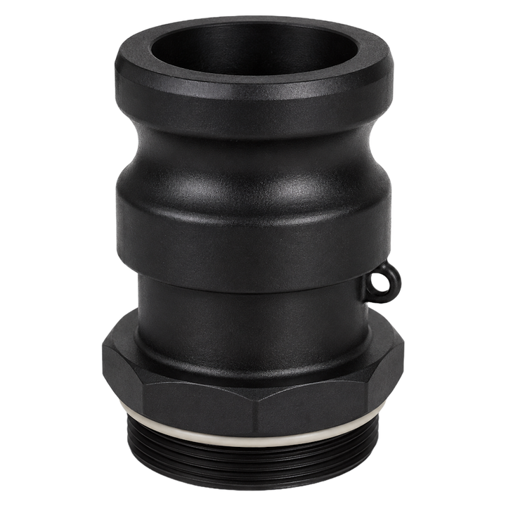 CPP® BCS G2 × 11.5 (2″ BSP/NPS) Drum Thread × 2″ Extended Male Camlock in black glass-filled polypropylene