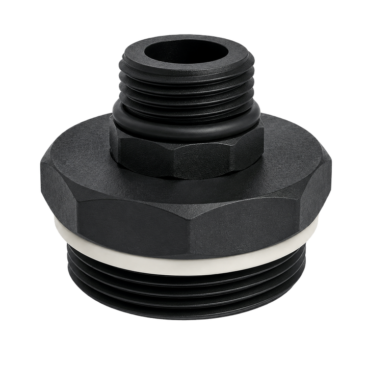 CPP® BCS G2 × 11.5 (2″ BSP/NPS) Drum Thread × 1″ BSPP Short Male (O-ring Seal) in black glass-filled polypropylene – product view 1