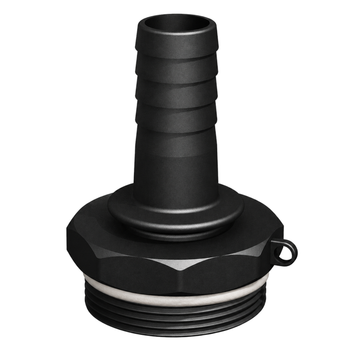 CPP® BCS G2 × 11.5 (2″ BSP/NPS) Drum Thread × 1″ Hose Tail in black glass-filled polypropylene – product view 1