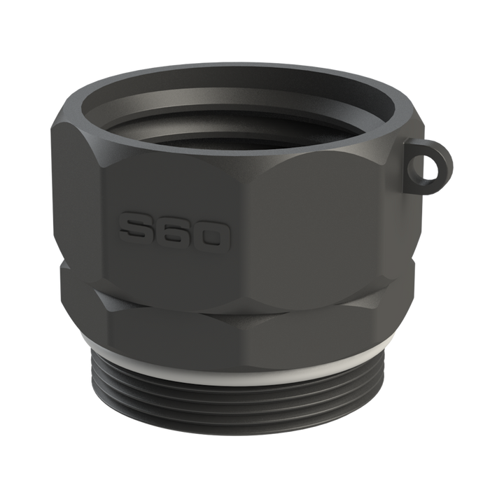 CPP® BCS G2 × 11.5 (2″ BSP/NPS) Drum Thread × S60X6 Female IBC Thread in black glass-filled polypropylene – product view 1