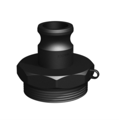 CPP® BCS G2 × 11.5 (2″ BSP/NPS) Drum Thread × ¾″ Male Camlock in black glass-filled polypropylene