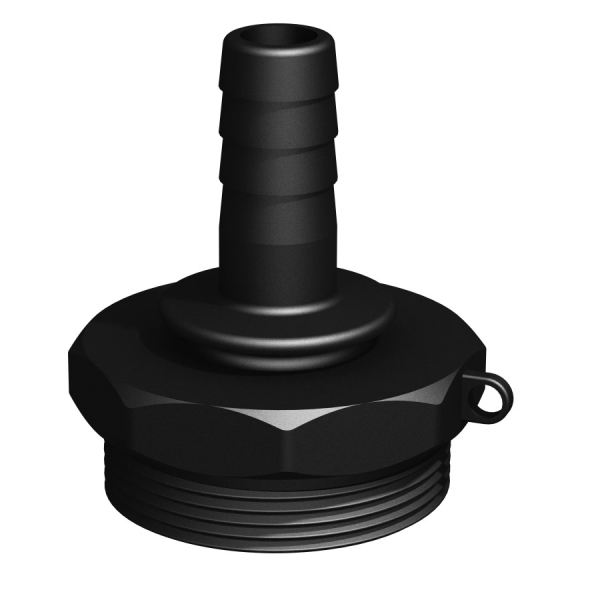 CPP® BCS G2 × 11.5 (2″ BSP/NPS) Drum Thread × ¾″ Hose Tail in black glass-filled polypropylene