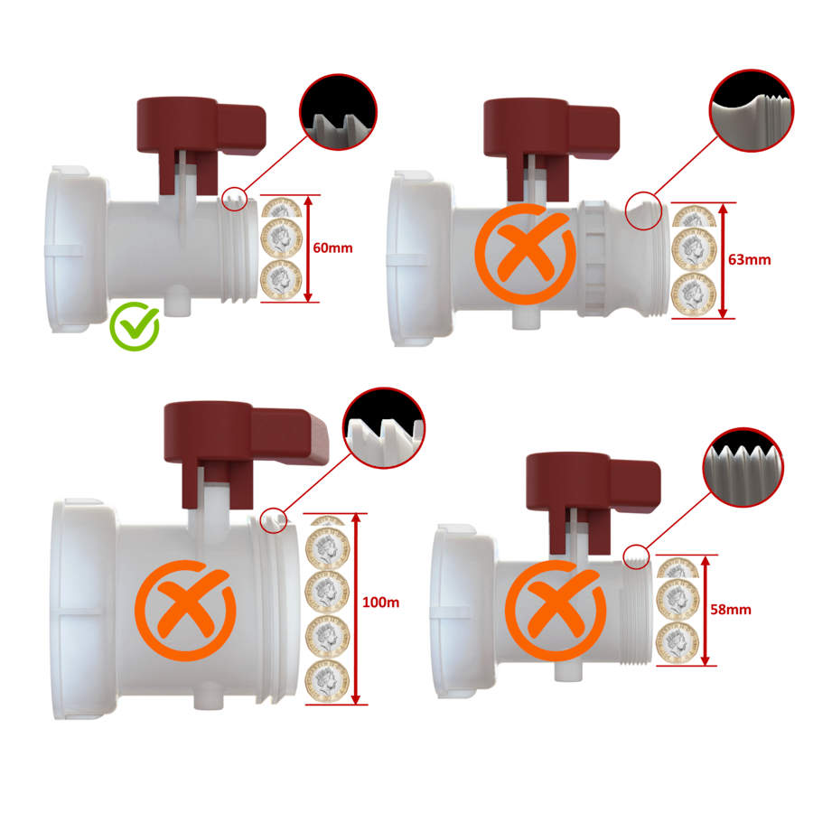 ¾’’ BSP male ball valve to S60X6 IBC female swivel nut